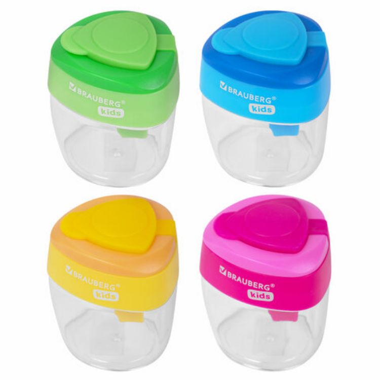 Изображение Точилка BRAUBERG KIDS "MAXI", 2 отверстия, с большим контейнером, трехгранный корпус, цвета ассорти, 271945