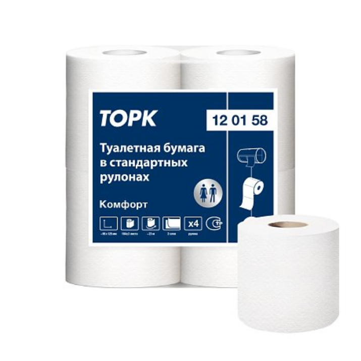Изображение Бумага туалетная ТОРК Комфорт Т4 в стандартных рулонах, 4 рул., 23 м/рул, 2 слоя (120158)