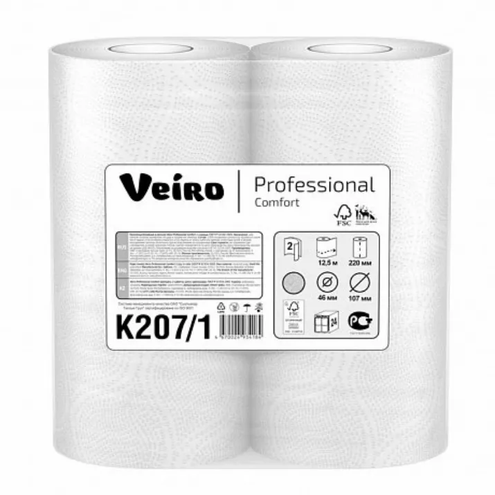 Изображение Полотенца бумажные Veiro Professional Comfort в рулонах, 12.5 м, 2 слоя (K207/1)