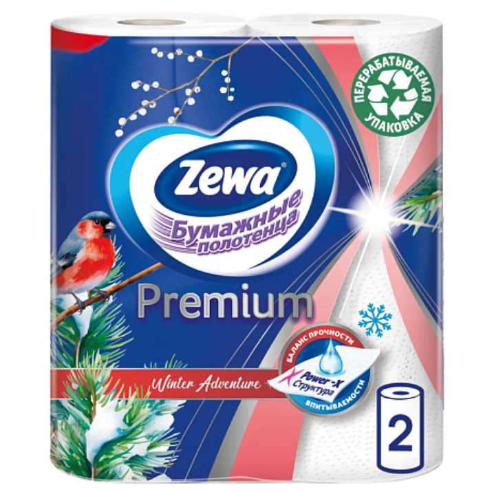 Изображение Полотенца бумажные Zewa Premium, 2 рулона, 2 слоя, декор