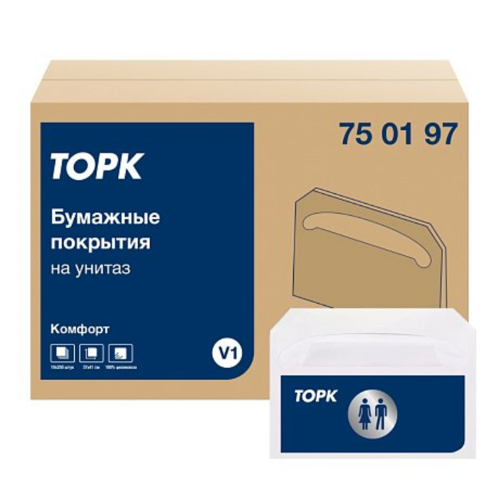 Изображение Покрытия бумажные ТОРК Комфорт на унитаз V1, 250 шт/упак, индивидуальные (750197)