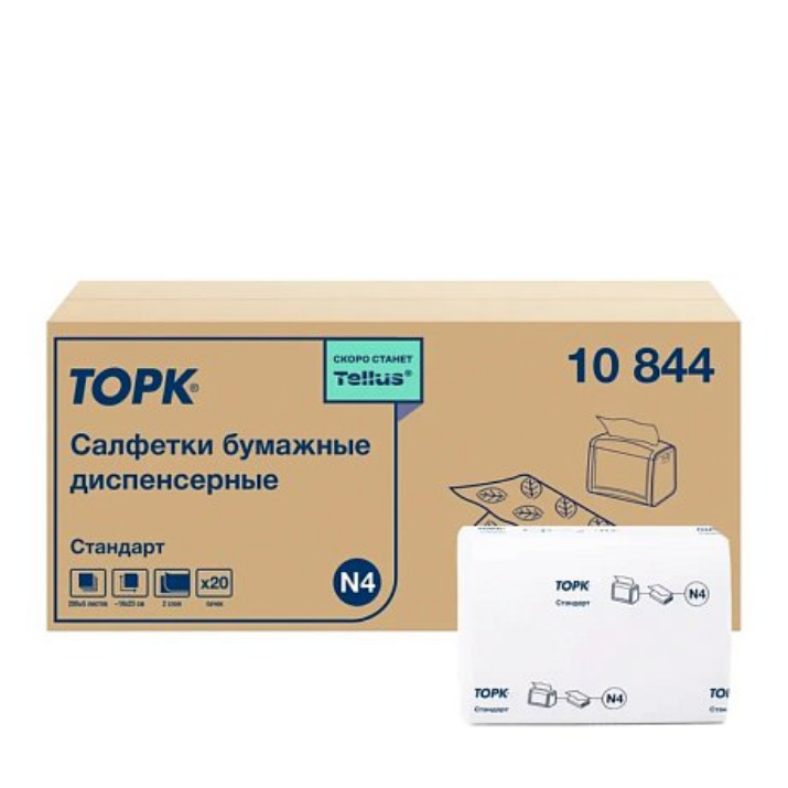 Изображение Салфетки ТОРК Стандарт для диспенсера N4, 200 шт/упак, 2 слоя, белый (10844)