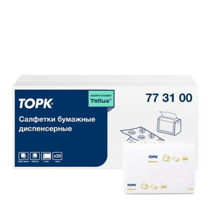 Изображение Салфетки ТОРК Экспресснап Премиум для диспенсера N4, 200 шт/упак, 2 слоя, белый (773100)