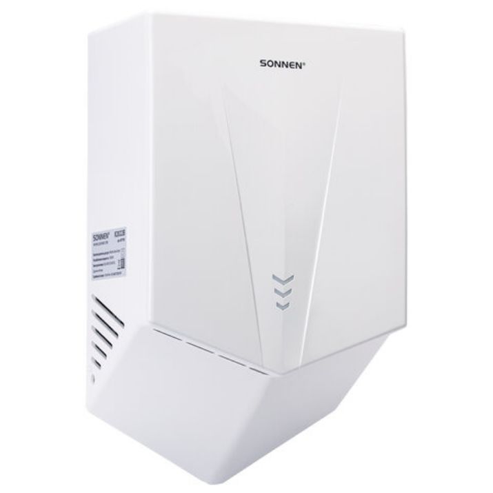 Изображение Сушилка для рук ВЫСОКОСКОРОСТНАЯ SONNEN K2022B, 1300 Вт, 150 м/с, IPX1, 72 дБ, белая, пластиковый корпус, 607192