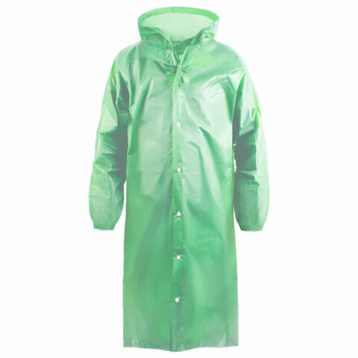 Изображение Дождевик-плащ зеленый на кнопках полиэтиленовый, универсальный размер, 118х70 см, KOMFI, DPH003E