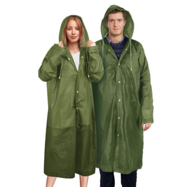Изображение Дождевик плащ зеленый на кнопках, EVA, многоразовый прочный, чехол в комплекте, универсальный размер, SHAMAANI (ШАМААНИ), 610933