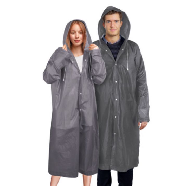 Изображение Дождевик плащ серый на кнопках, EVA, многоразовый прочный, чехол в комплекте, универсальный размер, SHAMAANI (ШАМААНИ), 610936