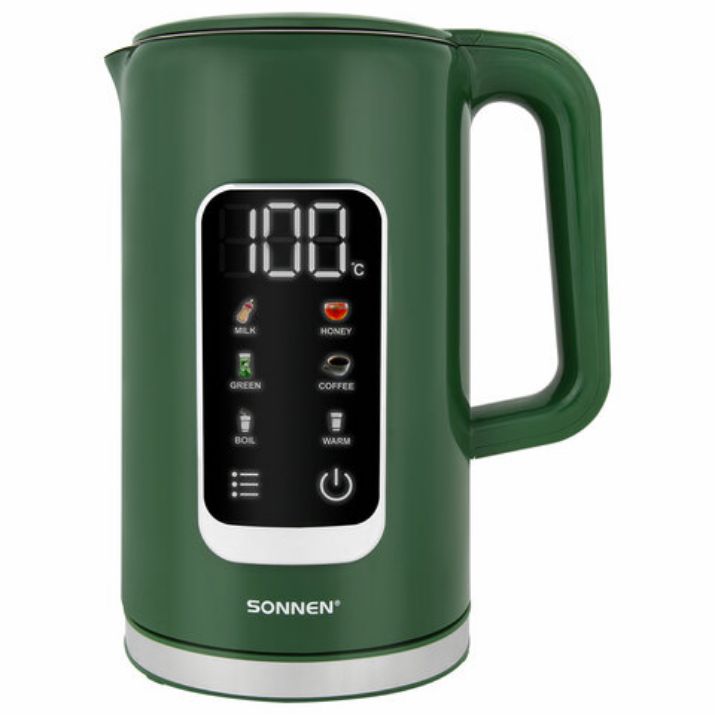 Изображение Чайник с терморегулятором и дисплеем, ДВОЙНЫЕ СТЕНКИ, SONNEN KT-8723EG, 1,7 л, 2200 Вт, изумрудный, 454689