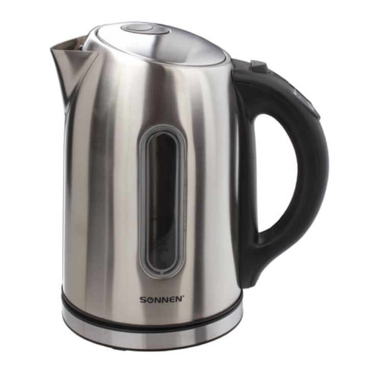 Изображение Чайник SONNEN KT-1740, 1,7 л, 2200 Вт, закрытый нагревательный элемент, терморегулятор, нержавеющая сталь, 453421