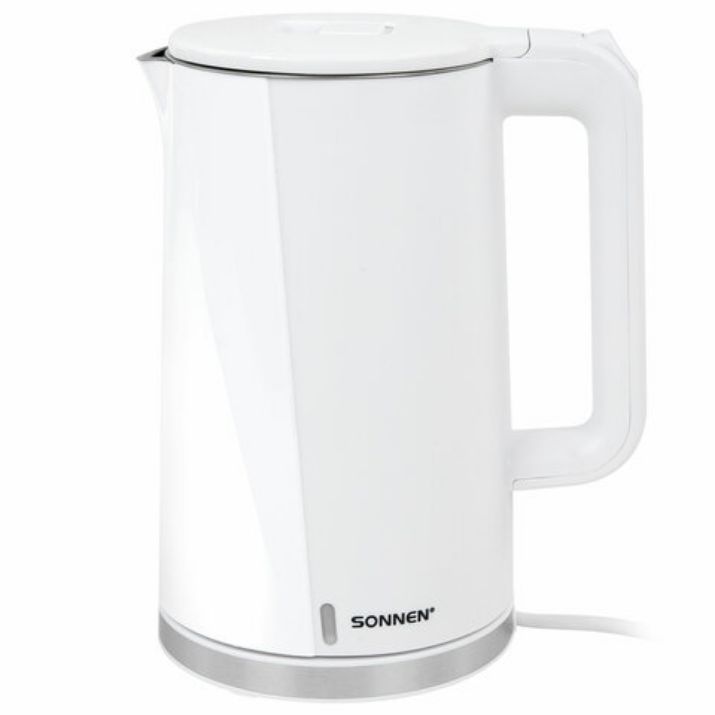 Изображение Чайник электрический с двойными стенками SONNEN KT-8718W, 1,7 л, 2200 Вт, белый, 454685