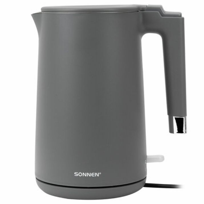 Изображение Чайник электрический с двойными стенками SONNEN KT-8719G, 1,5 л, 2200 Вт, графитовый, 454693