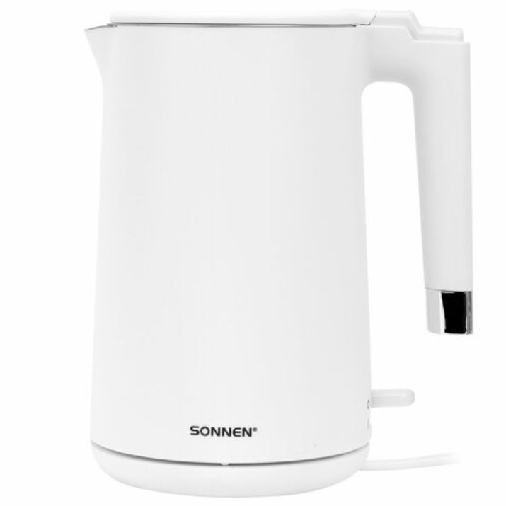 Изображение Чайник электрический с двойными стенками SONNEN KT-8719W, 1,5 л, 2200 Вт, белый, 454691