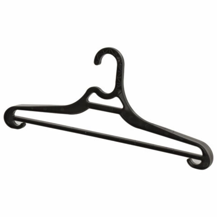 Изображение Вешалка-плечики р.46-48, пластик, плоская, перекладина, крючки для бретелей, черная, BRABIX, 601654