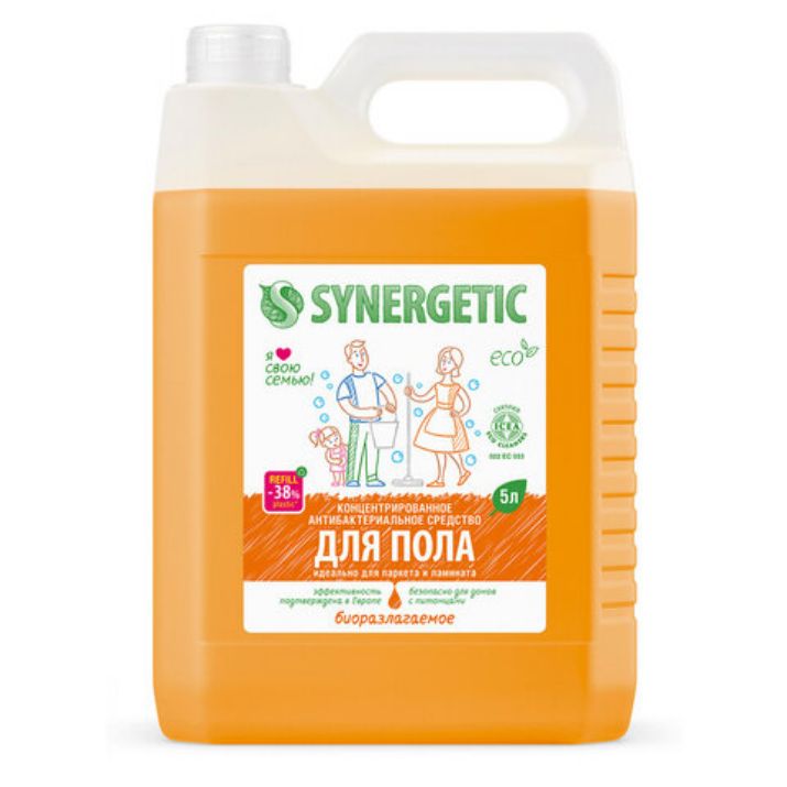 Изображение Средство для мытья пола и поверхностей 5 л SYNERGETIC, c дезинфицирующим эффектом, биоразлагаемое, 101500