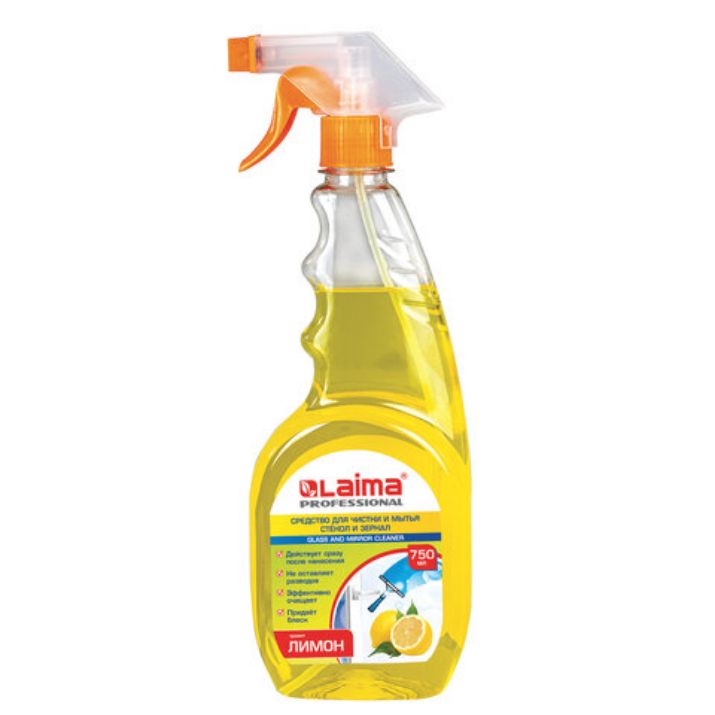 Изображение Средство для мытья стекол и зеркал 750 мл, LAIMA PROFESSIONAL "Лимон", распылитель, 604653