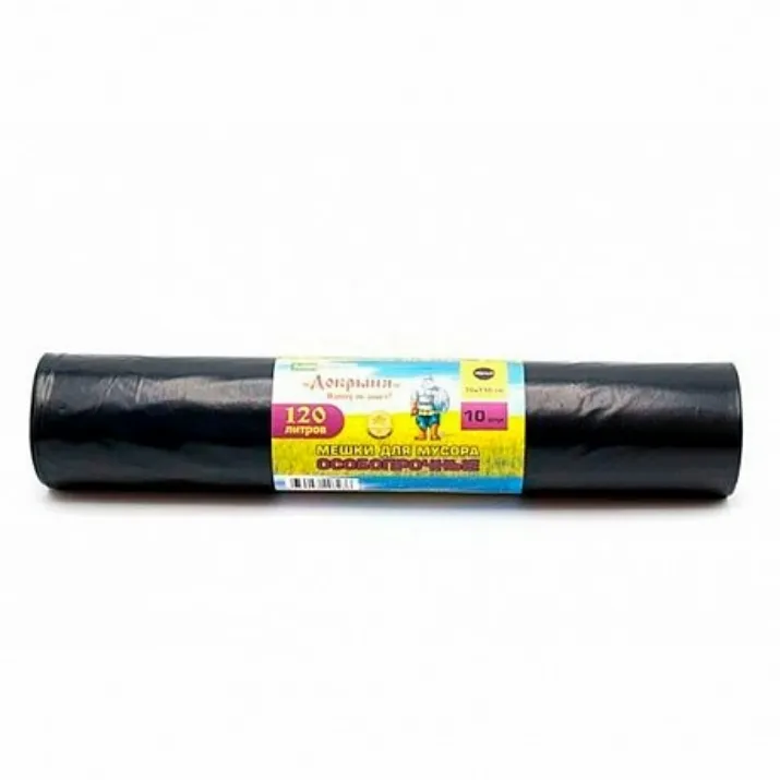 Изображение Мешки для мусора "Mirpack Добрыня", 100 мкм, 120 л, 10 шт/рулон, черный