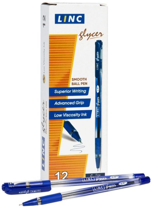 Изображение Ручка шариковая Linc Glycer синяя 0,7 мм, прозрачный круглый корпус, грип, игольчатый наконечник