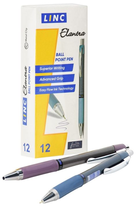 Изображение Ручка шариковая автоматическая Linc ELANTRA синяя 0,7 мм, круглый корпус, грип, игольчатый наконечник