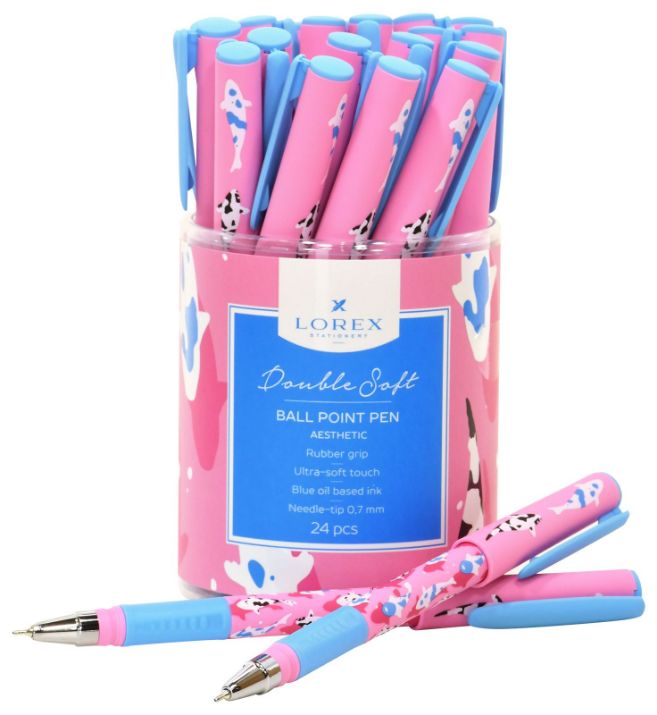 Изображение Ручка шариковая на масляной основе LOREX AESTHETIC Double Soft синяя 0,7 мм, с дизайном круглый корпус, покрытие ultra-soft touch, грип, игольчатый наконечник